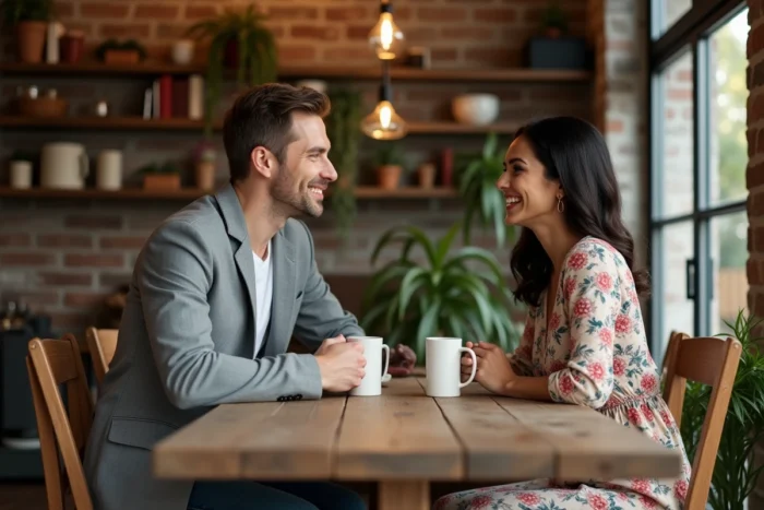 Christopher Russell et sa femme en couple dans leur intérieur chaleureux lors d'un moment intime